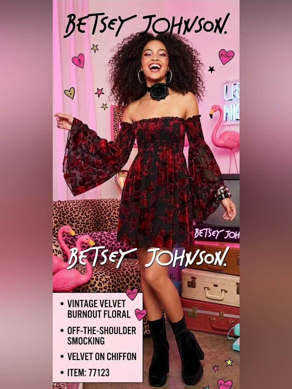 Vintage Betsey Johnson Velvet Burnout Floral Dress